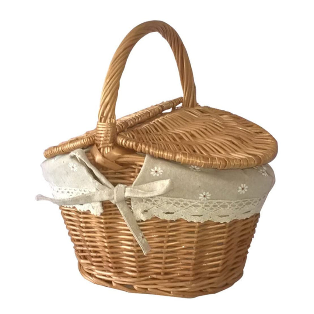 Picknickkorb Wicker gewebter Speicherkorb mit Deckel 26x18x14cm Ovaler Randalität Picknickkorb mit G