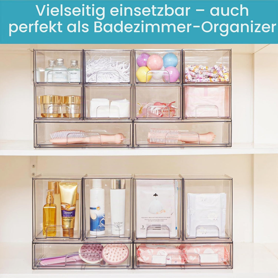 Vtopmart 4 Pack Stackable Storage Drawers, 19 cm hoch, Acrylic Organiser 32 Non-slip Mat, Aufbewahru