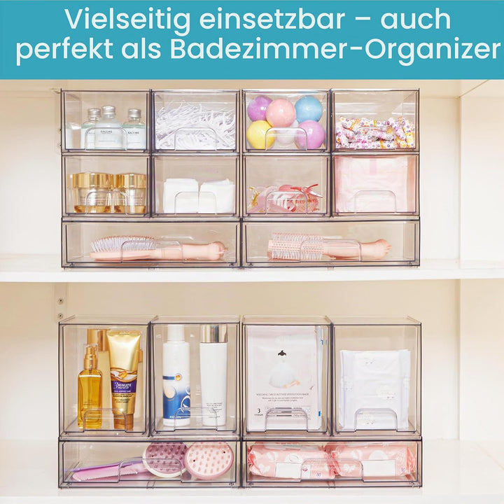 Vtopmart 4 Pack Stackable Storage Drawers, 19 cm hoch, Acrylic Organiser 32 Non-slip Mat, Aufbewahru