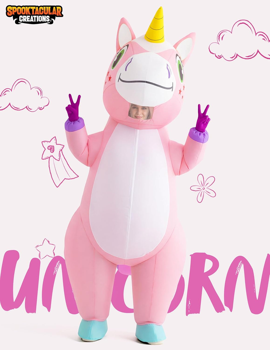 Spooktacular Creations Aufblasbares Einhorn Kostüm Ganzkörper, Einhorn Air Blow-up Kostüm für Hallow