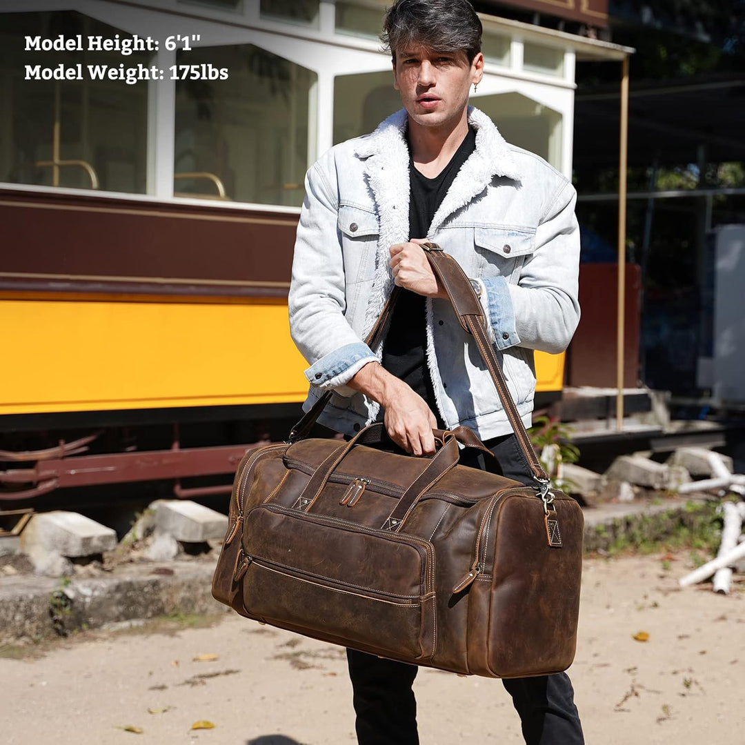 Polare Reisetasche für Herren, 58,4 cm, Vollnarbenleder, Wochenendtasche, Reisetasche Braun (66 Cm,