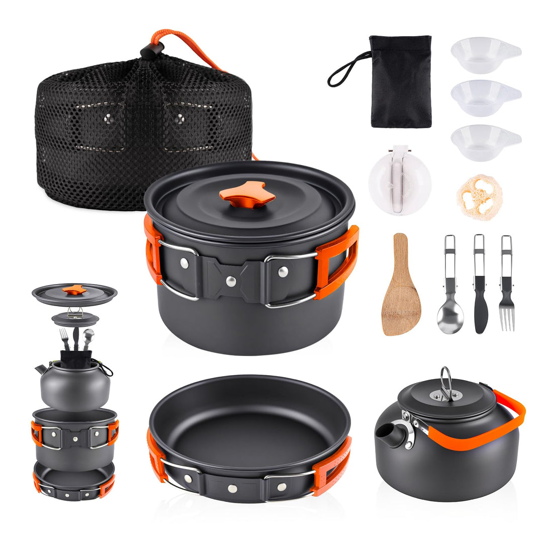 aiGear Camping Kochgeschirr Set/Outdoor Geschirr Set | Camping Topf Kochtopf Tragbar Aluminium | mit