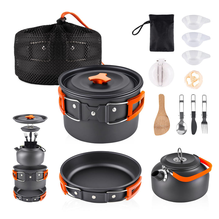 aiGear Camping Kochgeschirr Set/Outdoor Geschirr Set | Camping Topf Kochtopf Tragbar Aluminium | mit