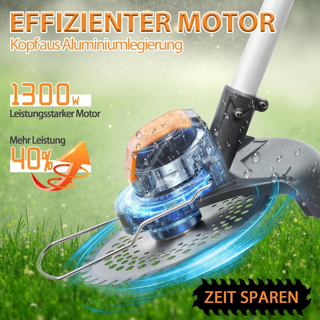 Akku Rasentrimmer Mit Akku und Ladegerät,Freischneider Akku Mit 1300W Motor, für Gartenpflege (Grey1