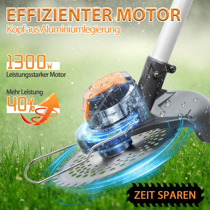 Akku Rasentrimmer Mit Akku und Ladegerät,Freischneider Akku Mit 1300W Motor, für Gartenpflege (Grey1
