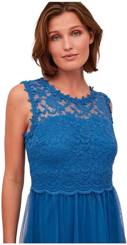 Vila Damen Vilynnea Maxi Dress-Noos Kleid, Federal Blue/Detail:elastic