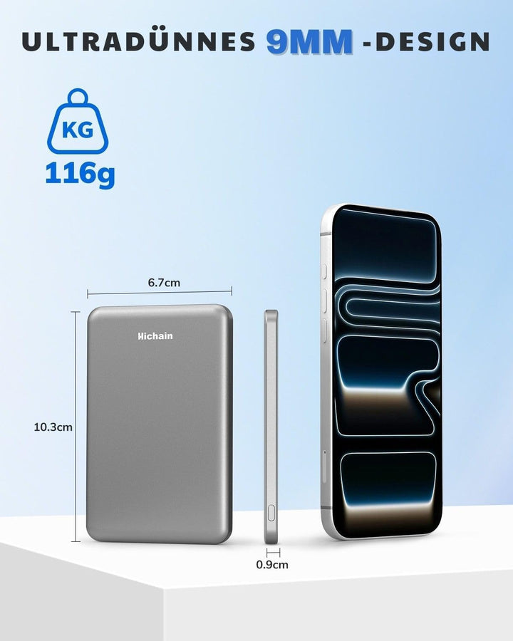 Magnetische Powerbank 5000mAh Ultra Slim Magnetisch - 22.5W Max Ultraschnelles Laden, Magnet-kompati