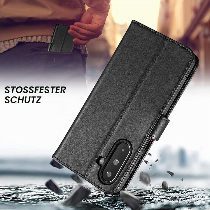 LENSUN Echtleder Hülle für Samsung Galaxy A17, Handyhülle [Echtes Leder][Magnetverschluss][RFID Wall