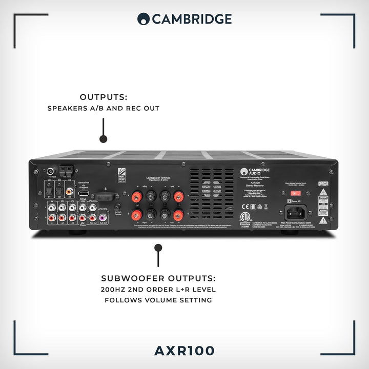 Cambridge Audio AXR100 – 100-Watt-Stereo-Verstärker mit eingebautem Phono-Vorverstärker, Bluetooth u