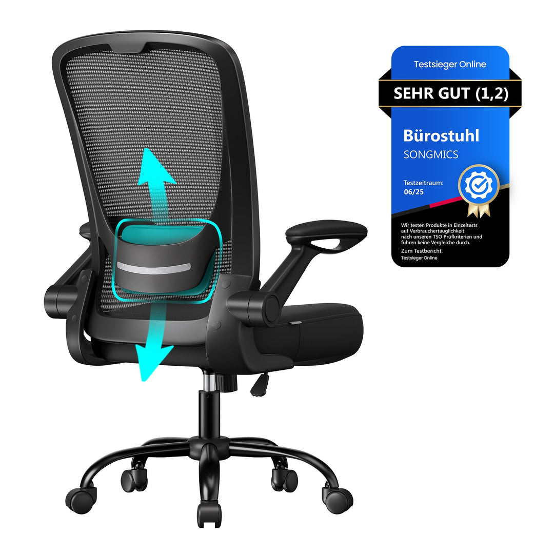 SONGMICS Bürostuhl ergonomisch, Schreibtischstuhl klappbare armlehne, 360° Drehstuhl, verstellbare L