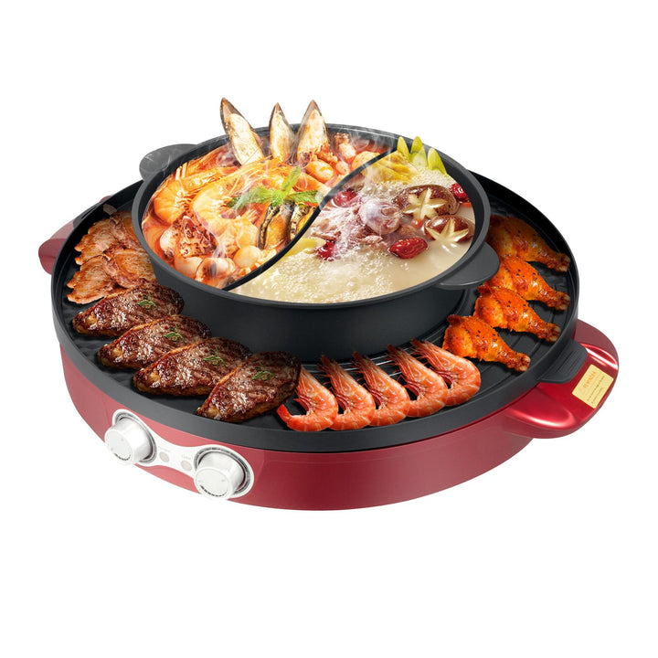 2 In 1 Hotpot und Grill, Korean BBQ Grill, Elektrischer Topf, 220V 2200W Elektrogrill mit Abnehmbar