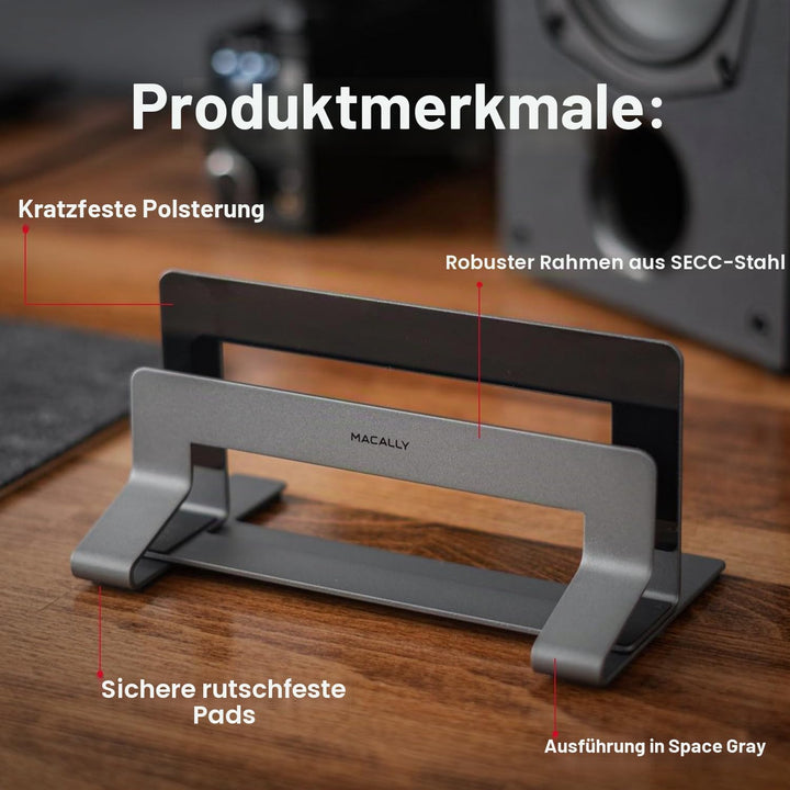 Macally Vertical Laptop Stand for Desk Space | Adjustable Vertical Stand Cradle | Laptop Holder - Ap