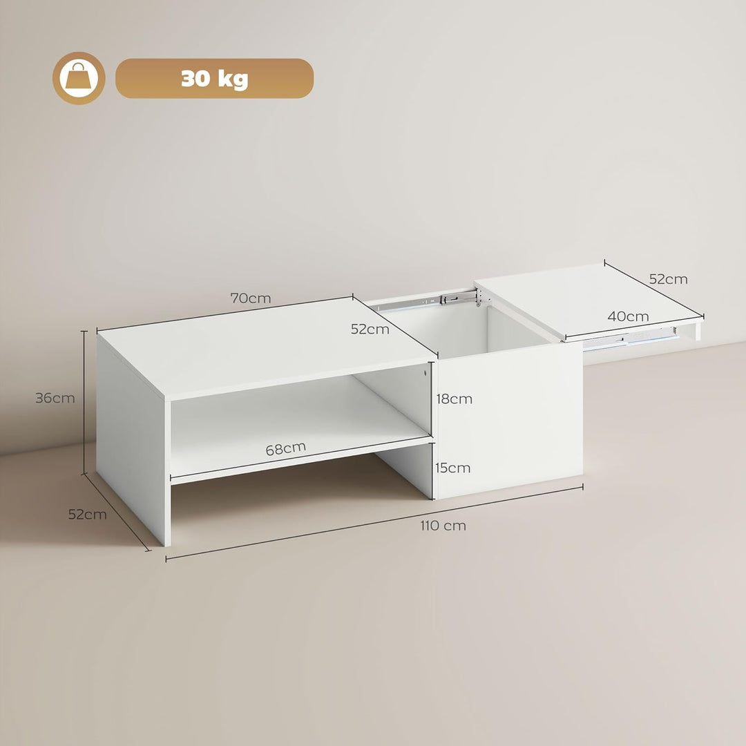 HOMCOM Couchtisch Wohnzimmertisch mit Verstecktem Stauraum Regal, Modern Sofatisch Beistelltisch Kaf