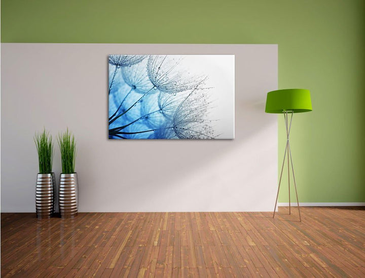 Pixxprint Tropfen bedeckte Pusteblumen/Format: 100x70cm / Leinwandbild fertig bespannt Wandbild Kuns