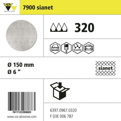 SIA F03E006787 Netz-Schleifgitter Sianet Durchmesser 150 mm, Korn 320, 50 Stück, Korn 320