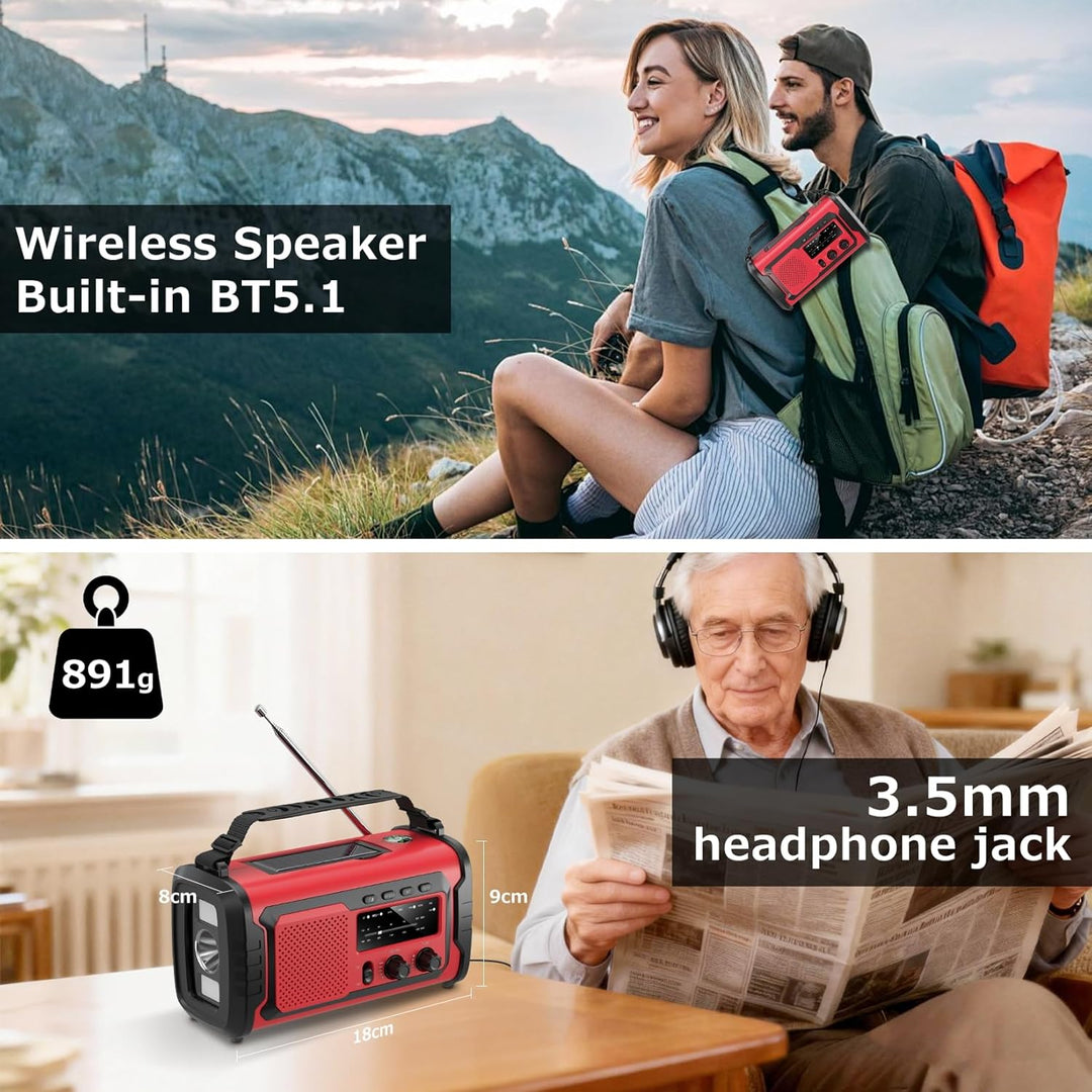 Kurbelradio 27000mAh, Notfallradio Solar Kurbel FM/AM Mit Bluetooth, SOS Alarm Emergency Radio, Kurb