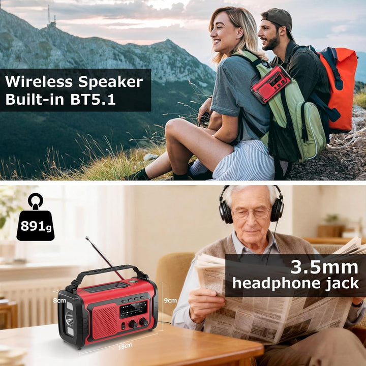 Kurbelradio 27000mAh, Notfallradio Solar Kurbel FM/AM Mit Bluetooth, SOS Alarm Emergency Radio, Kurb