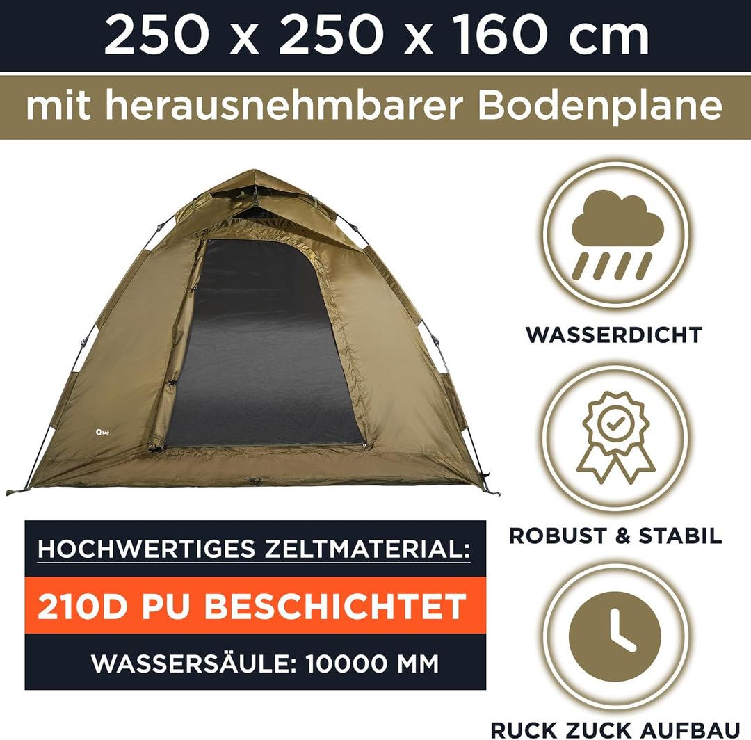 Q-Tac Ruck Zuck Bivvy Angelzelt 2 Mann [DAS ORIGINAL] Karpfenzelt mit herausnehmbarer Bodenplane, An
