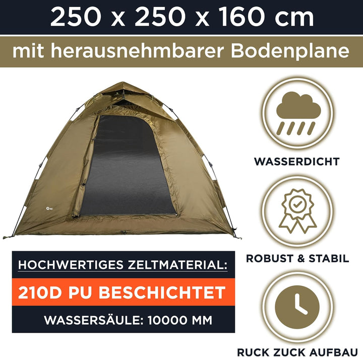 Q-Tac Ruck Zuck Bivvy Angelzelt 2 Mann [DAS ORIGINAL] Karpfenzelt mit herausnehmbarer Bodenplane, An