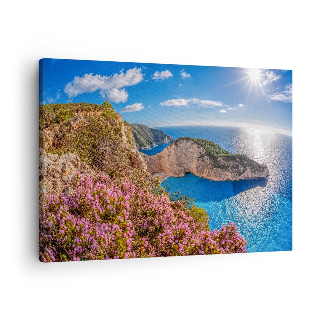 Bilder auf Leinwand Meer Sommer Blume Leinwandbild mit Rahmen 70x50cm Wandbilder Dekoration Wohnzimm