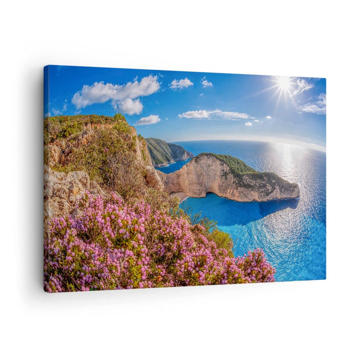 Bilder auf Leinwand Meer Sommer Blume Leinwandbild mit Rahmen 70x50cm Wandbilder Dekoration Wohnzimm