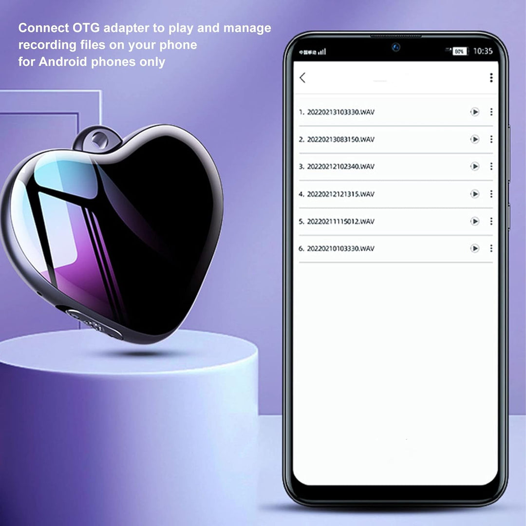 Sprachaktivierter Rekorder, Herzförmiger Digitaler Audiorekorder, Sprachrekorder mit Kopfhörer, One-
