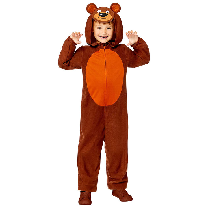 amscan 9908806 9908806-Kinder Einteiler Bär Motiv Druck 3-4 Jahre, Tierdruck, Braun, 3-4 Jahre