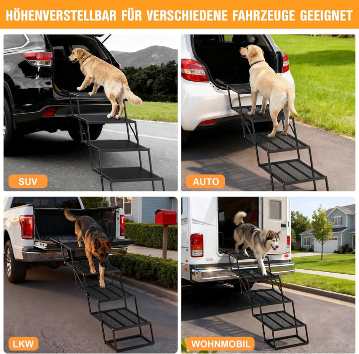 ROTTOGOON Hunderampe Auto Klappbar breite 4-stufige Hundeautotreppe zusammenklappbare mit Rutschfest