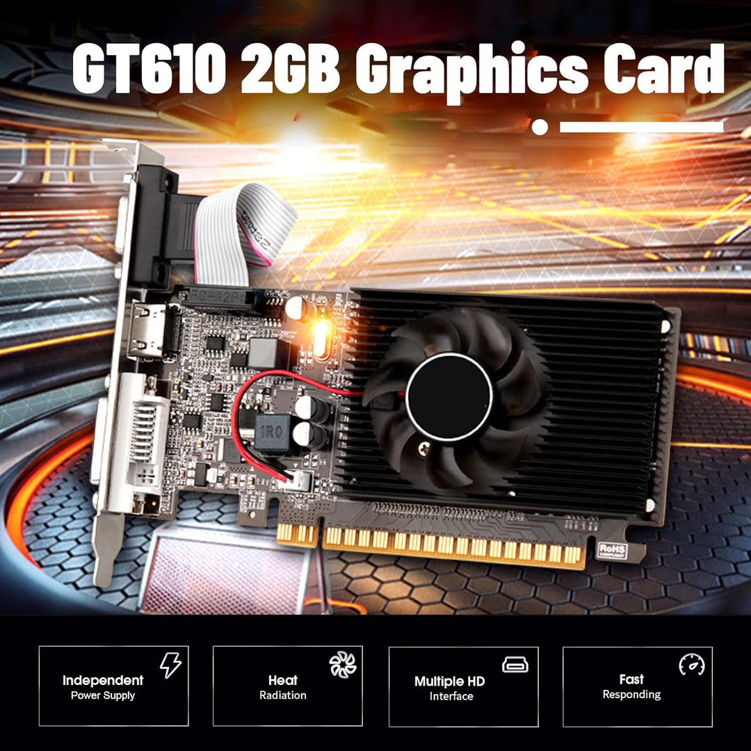 Bewinner GT610 Grafikkarte, 2 GB, DDR3, 64 Bit, HDMI DVI VGA Desktop Grafikkarte, PCI Express X16 Co