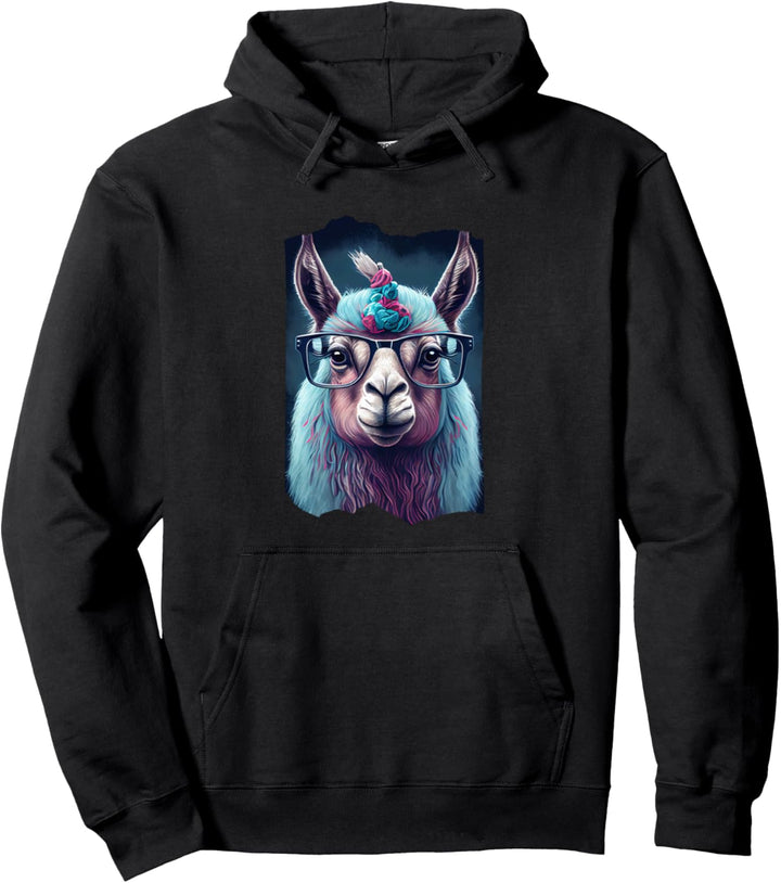 Lama mit Brille, bunte Illustration Pullover Hoodie