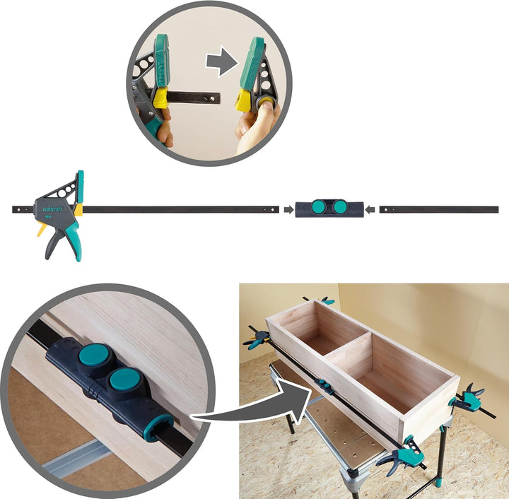 wolfcraft XL-Einhandzwingen-Set, 3-tlg. I 8624000 I Ermöglicht flexible Spannweiten von bis zu 1060