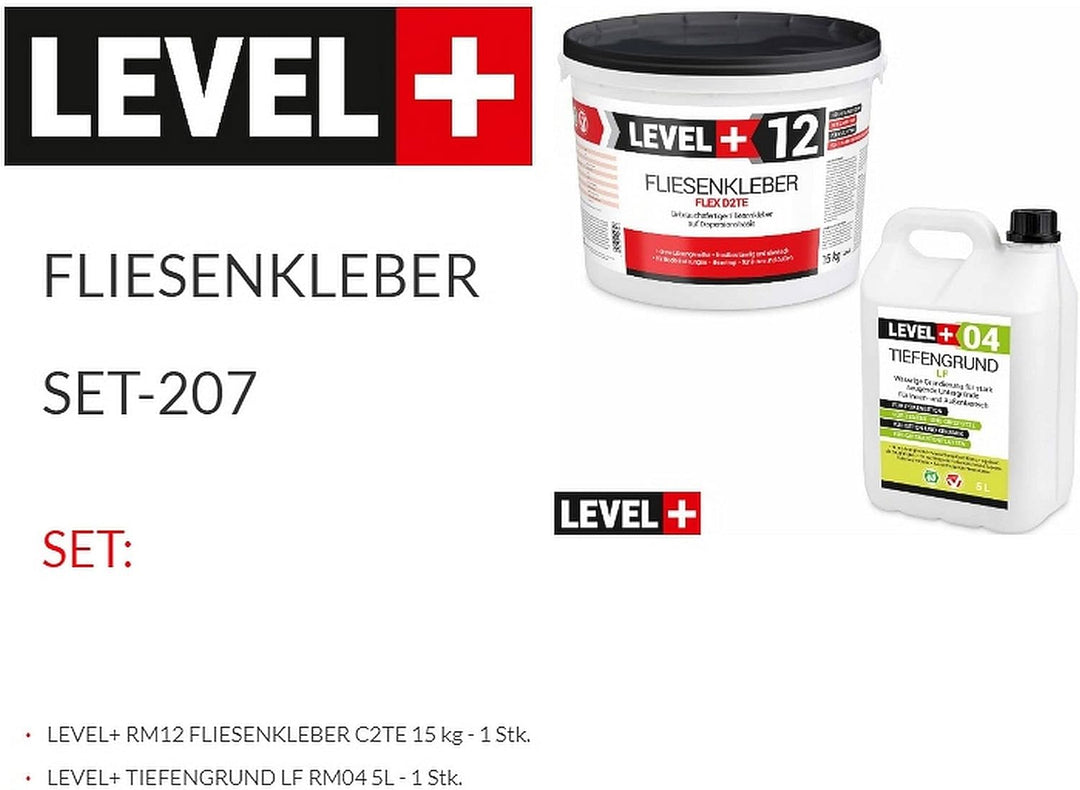 Set 15Kg Weiss Fertig Fliesenkleber Flexkleber + 5L Tiefengrund LF, LEVEL+ SET207