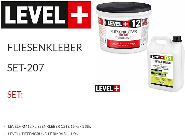 Set 15Kg Weiss Fertig Fliesenkleber Flexkleber + 5L Tiefengrund LF, LEVEL+ SET207