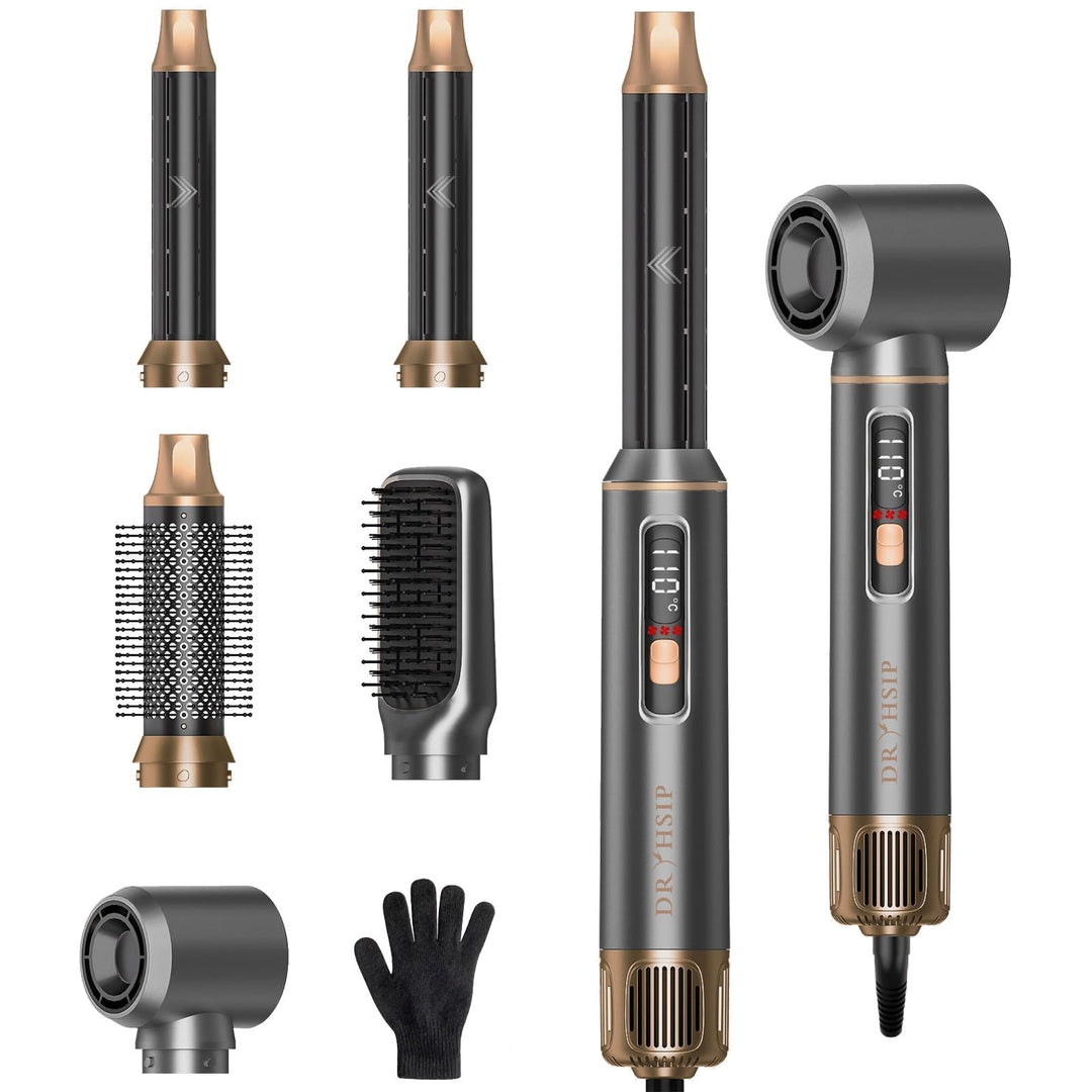 Multistyle 5-in-1 Warmluftbürste,Haartrockner mit abnehmbaren Köpfen & ablesbarem Display (Stylingbü