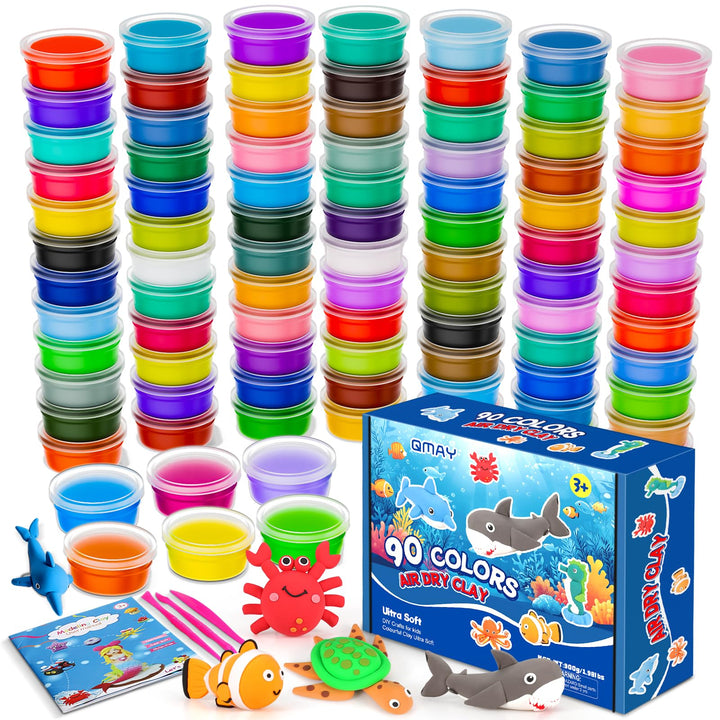 QMay Modelliermasse Lufttrocknend, 90 Farben Lufttrockener Magischer Knete für Kinder, Air Dry Clay,