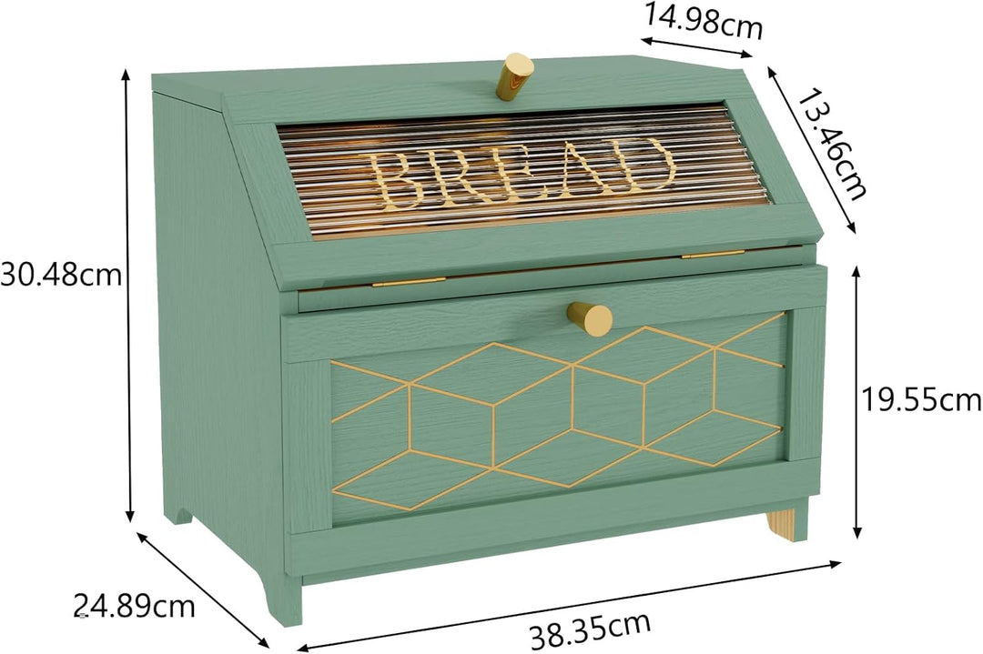 Brotkasten Holz, 2 Etagen Brot Aufbewahrungsbox, Grün Brotkasten Gross Mit Transparentem Fenster Bro
