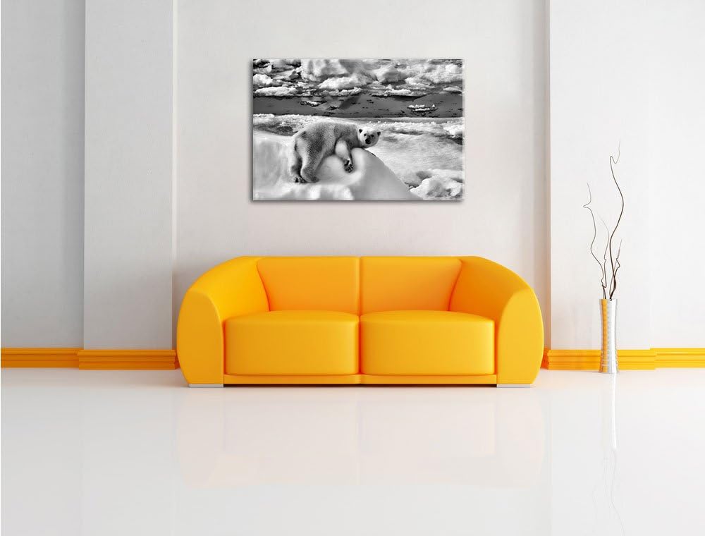 Pixxprint Eisbär auf Eisberg als Leinwandbild/Grösse: 100x70 / Wandbild/Kunstdruck/fertig bespannt,