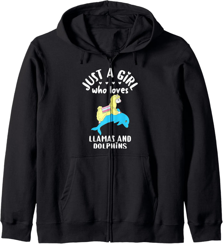 Girls Llama Riding Dolphin Gift Just A Girl Who Loves Llamas Kapuzenjacke