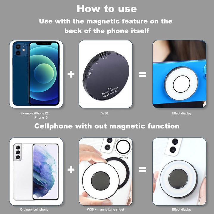 Mini-Selfie-Licht mit Magnet für iPhone – wiederaufladbares Handy-Selfie-Licht mit 3 Lichtmodi/3 Hel