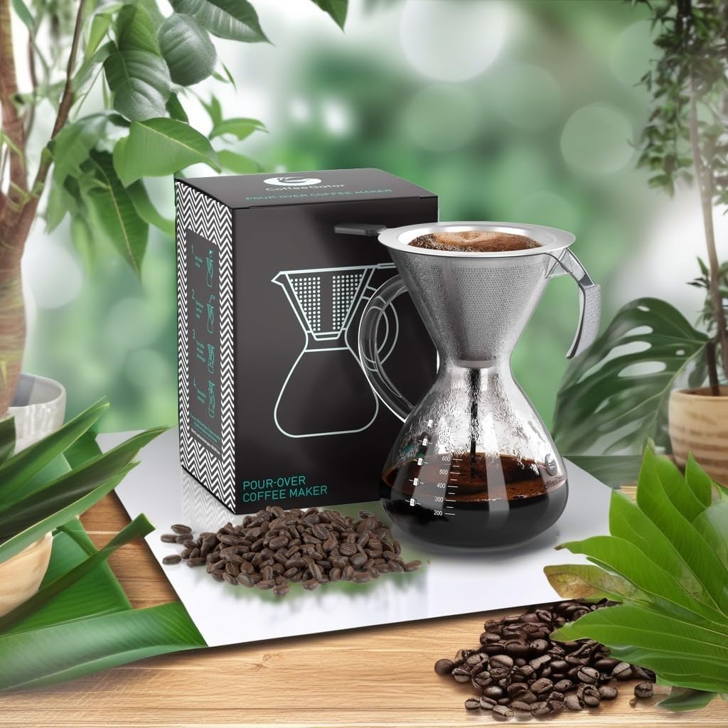 Coffee Gator Kaffeebereiter (800 ml) - Pour Over Kaffeebrüher für Filterkaffee - Glas Kaffeekanne mi