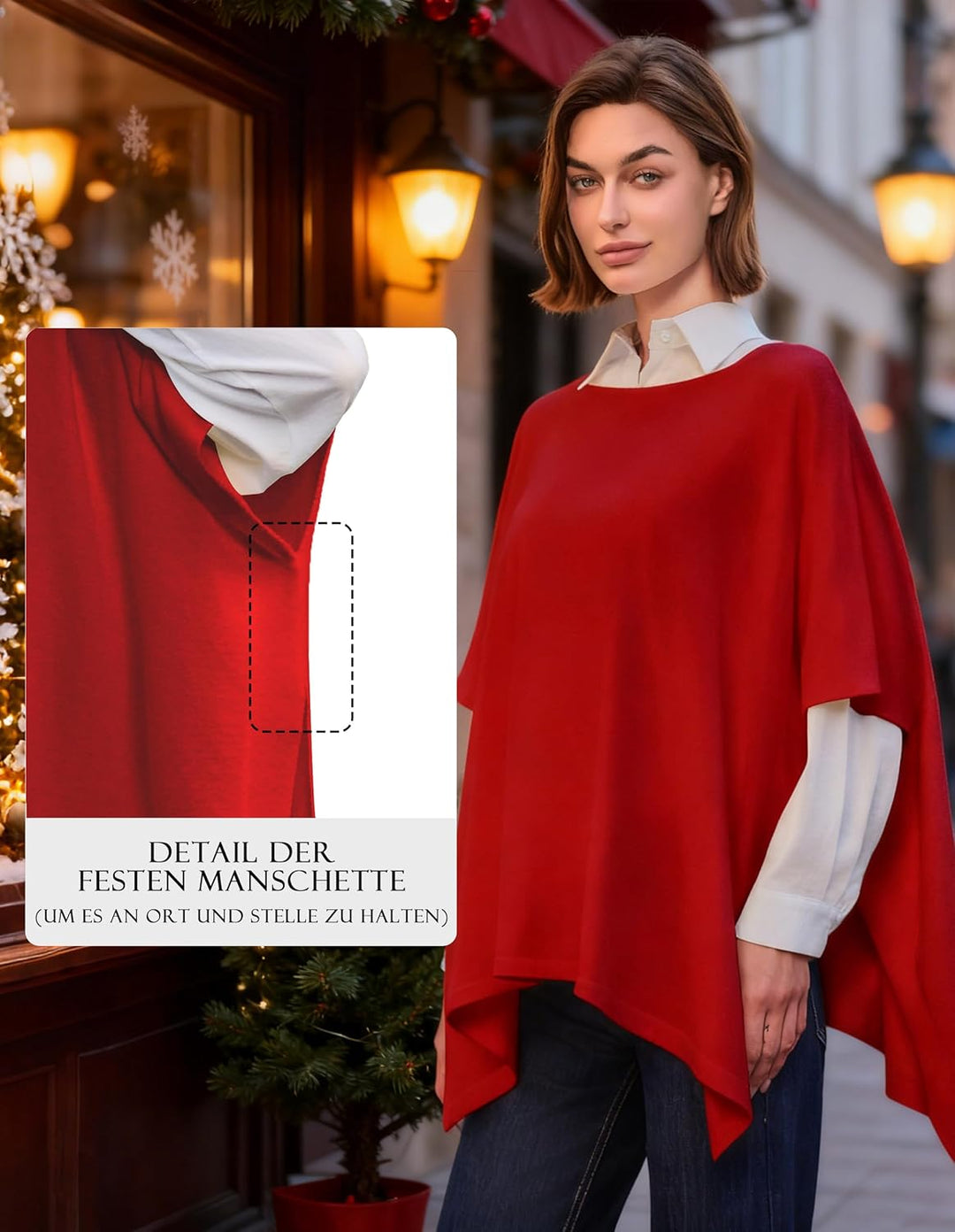 PULI Damen Pullover Poncho Elegant Viskose Strick Locker sitzend Poncho Schal Einheitsgrösse Rot, Ei