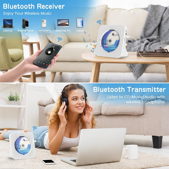 KOVCDVI CD Player mit Lautsprecher CD Player Bluetooth 5.0 CD-Player Desktop mit Fernbedienung Staub