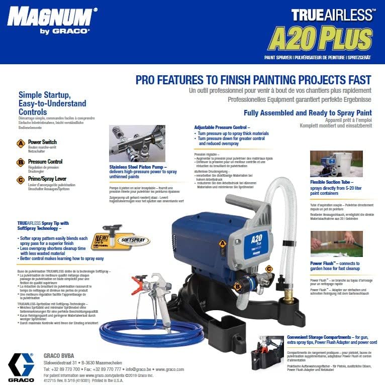 Magnum by Graco 17C243 A20 Plus Airless-Farbspritzgerät, Private Anwendung (Fördermenge 0,9 l/min, m