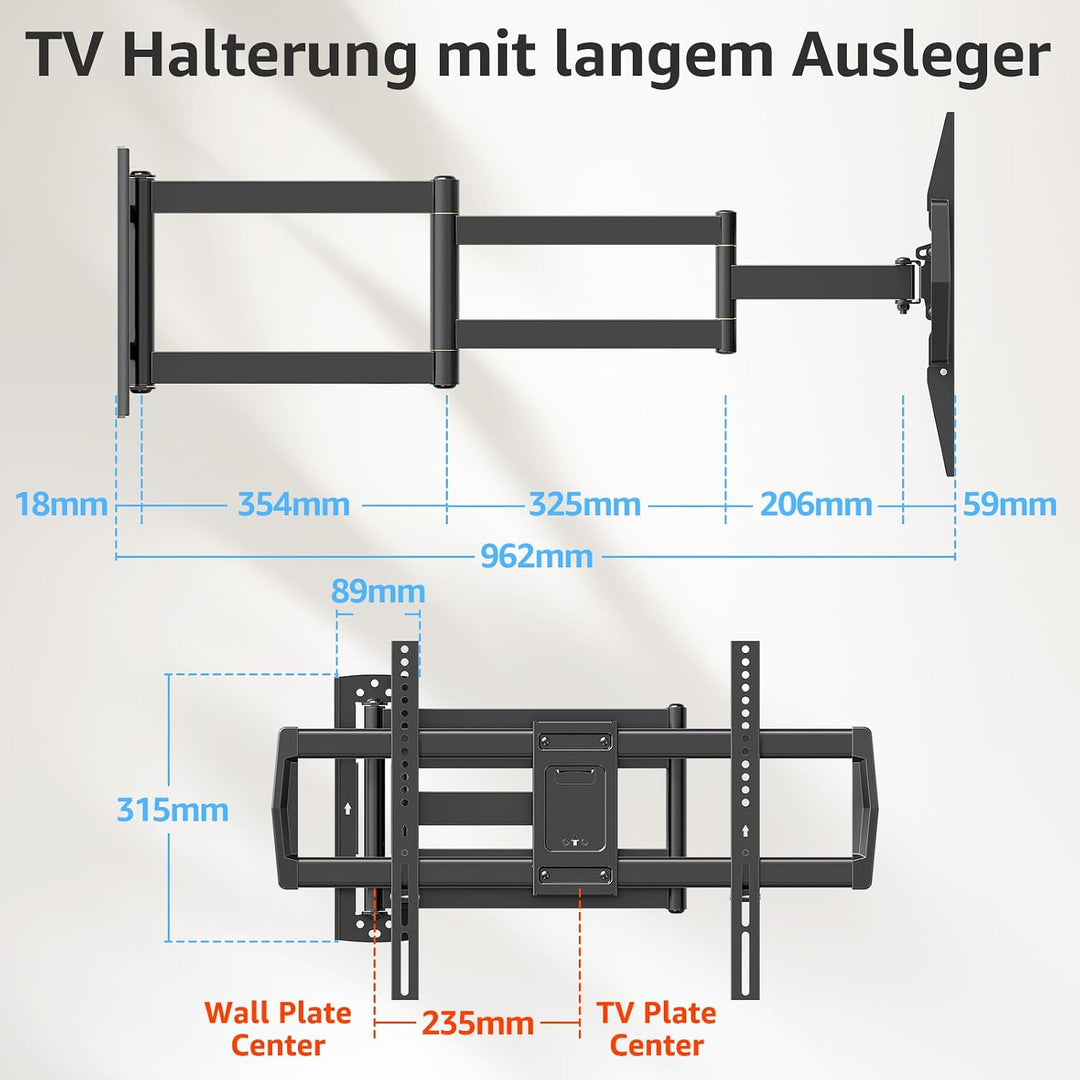 MOUNTUP 962mm Langarm TV Wandhalterung für 42–75 Zoll bis zu 45kg, Schwenkbare Neigbare Wandhalterun