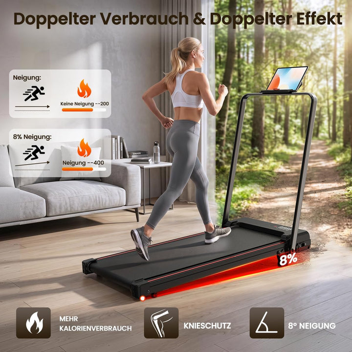 Dskeuzeew Walking Pad Klappbar mit Neigung - 4 in 1 Laufband mit 7% Steigung für Zuhause Laufpad Geh