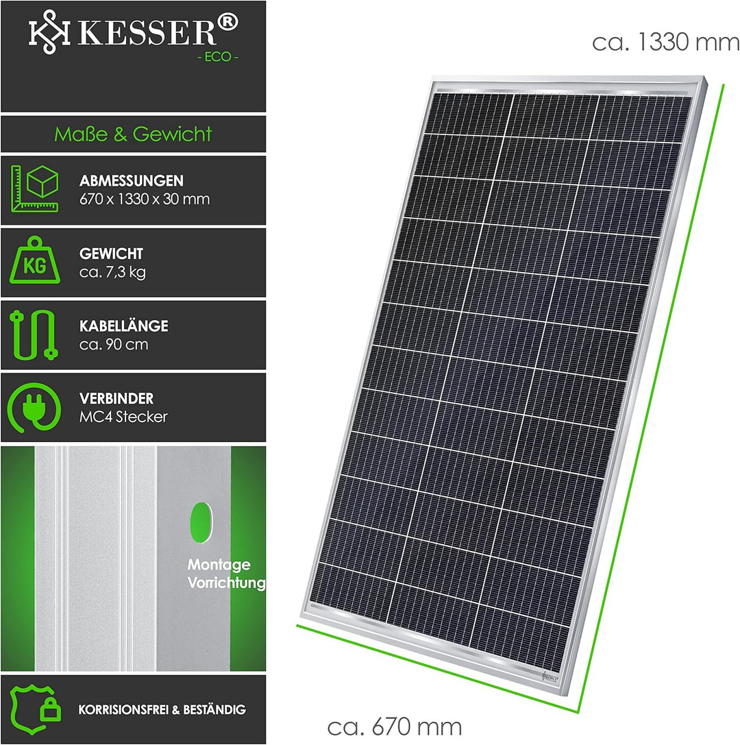KESSER® Solarpanel Monokristallin Solarmodul Solarpanel - 165W 18 V für 12 V Batterien, Photovoltaik