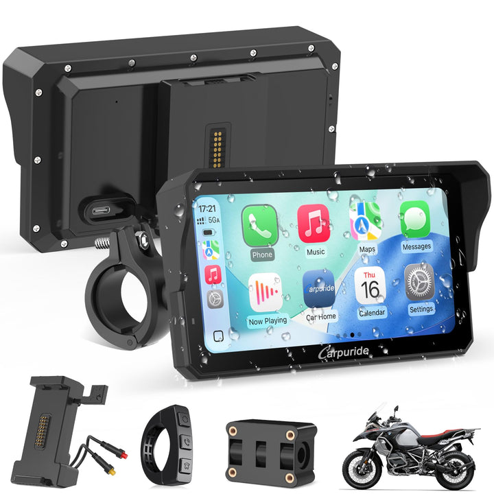 Carpuride W602S Pro Motorrad CarPlay Bildschirm mit BM05 für Plug-and-Play, Kabelloses CarPlay & And