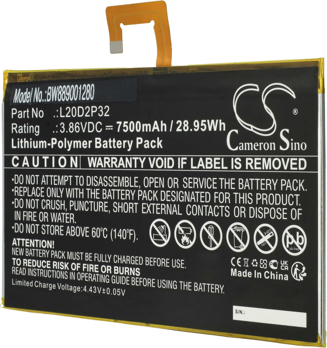 vhbw Akku kompatibel mit Lenovo TAB P11, TAB P11 5G, TB-J606F, TB-J607Z Tablet Pad (7500 mAh, 3,86 V