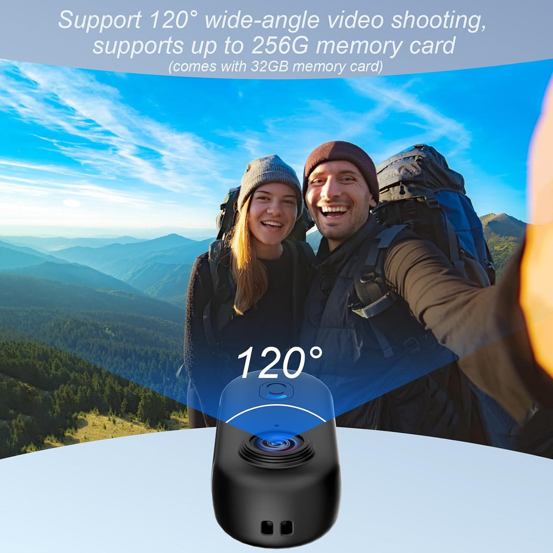 Action Cam WiFi,HD 1080P Mini Sportkamera mit 32 GB Speicherkarte,360° Kleine Action Kamera,Fahrrad
