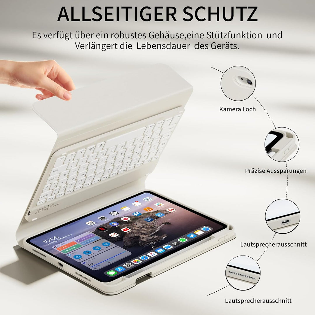 Hülle mit Tastatur für iPad A16 11 Generation 2025/10 Generation 2022 (11/10.9 Zoll) 7 Farben Beleuc